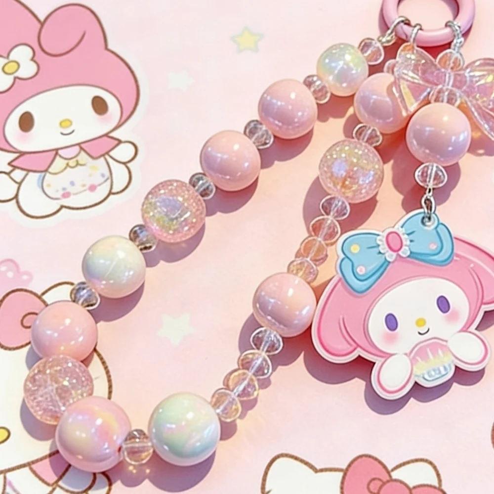 My Melody Pink Kawaii Beaded Phone Charm / Wristlet